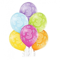 Balony lateksowe mix dekoracja urodziny cyfra 3